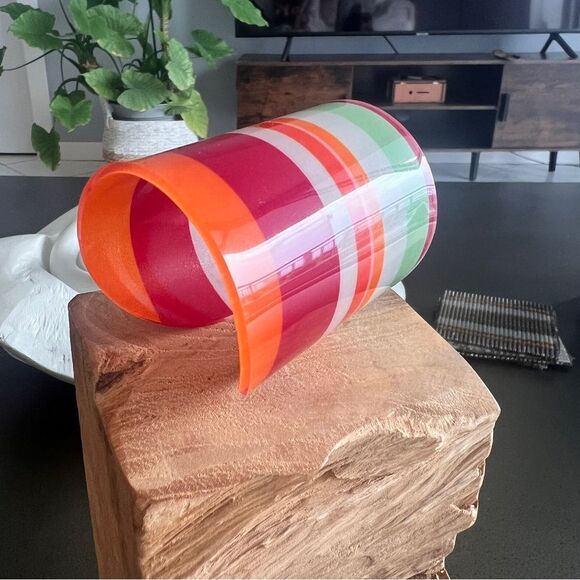 Vibrant Striped Resin Wide Cuff Bracelet Made In Italy - Picture 1 of 5